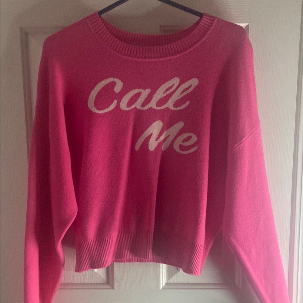 Pink Sweater with 'Call Me' Design